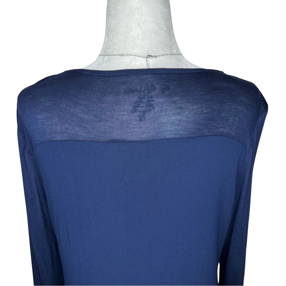 Chico’s Knit Woven Tunic Long Sleeve Asymmetrical Hem Navy Blue Small 570215863 - Picture 12 of 13